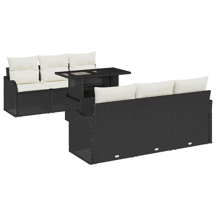 Havesofa Sæt med pude med opbevaring 7 pcs Sort Poly Rattan