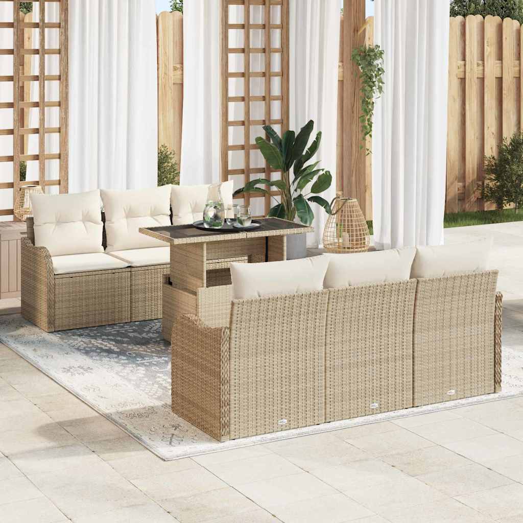 Havesofa Sæt 7 stk. 6-Antal sæder Beige Poly Rattan