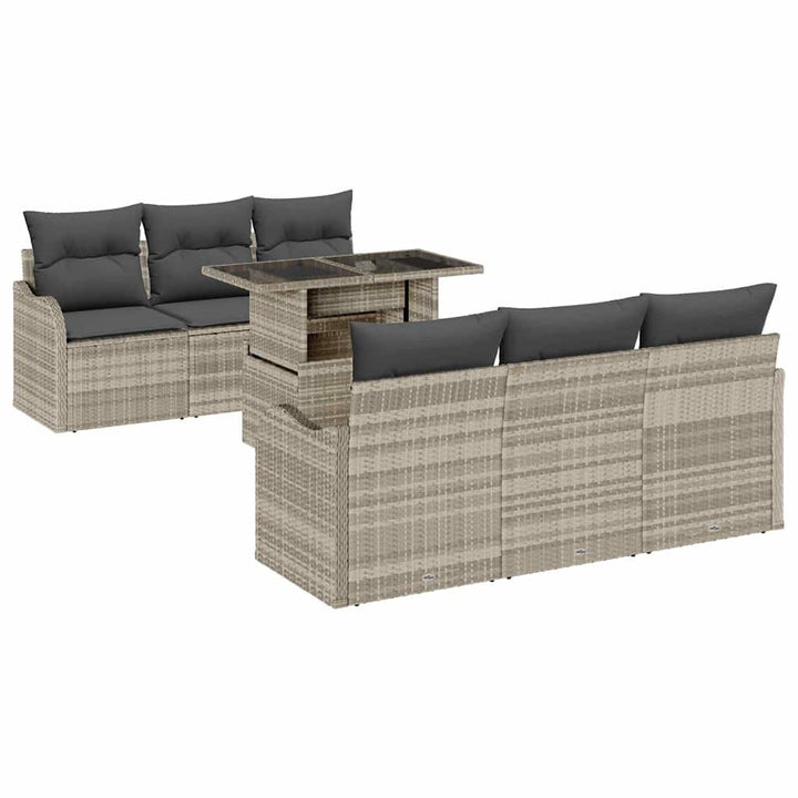 Havesofa Sæt med pude med opbevaring 7 pcs Lysegrå Poly Rattan