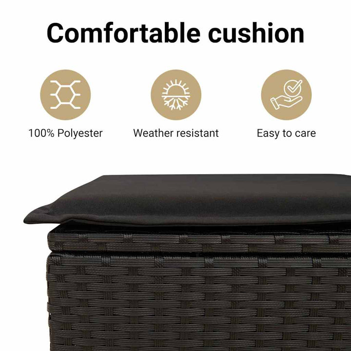 Havesofa Sæt med pude med opbevaring 7 pcs Sort Poly Rattan