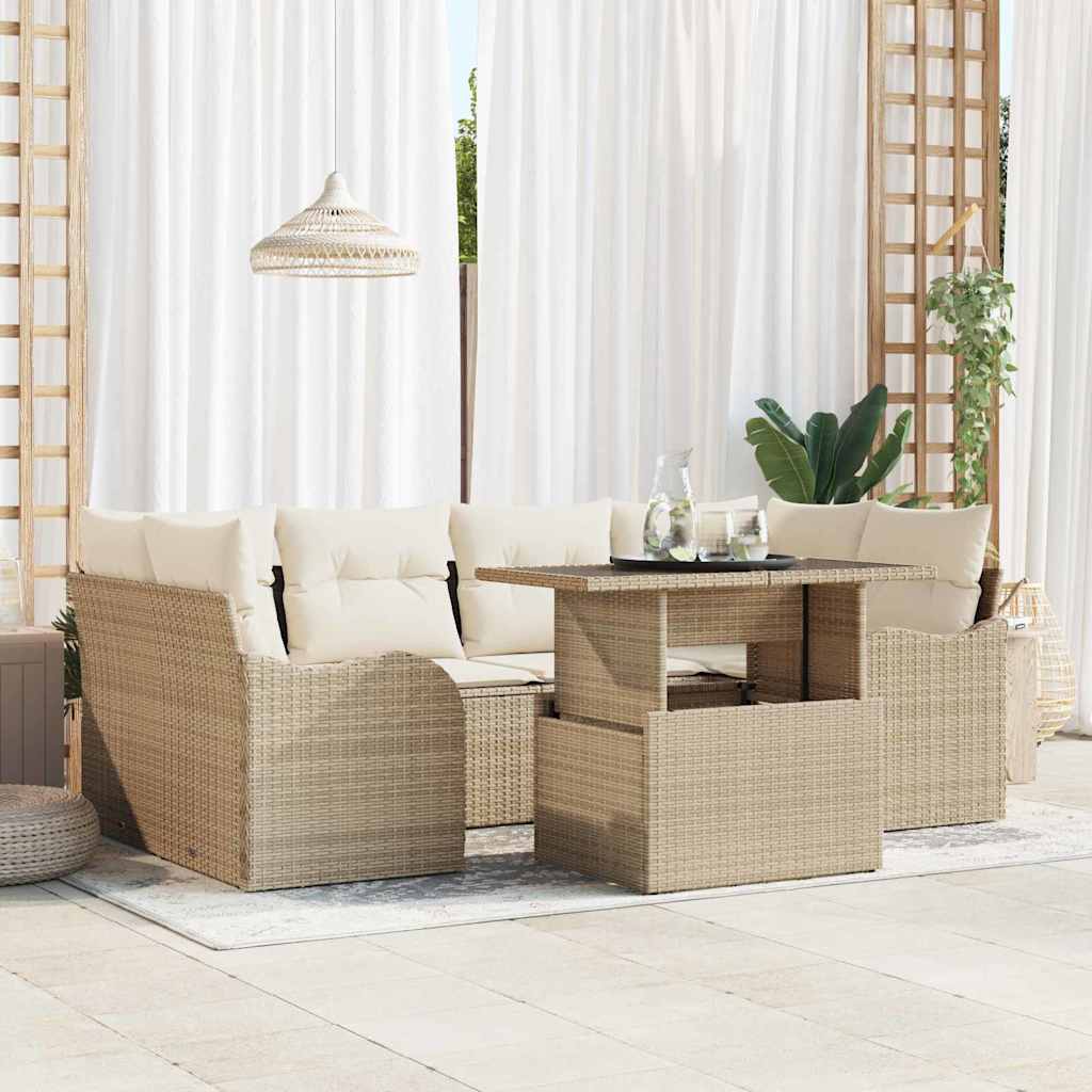Havesofa Sæt 7 stk. 6-Antal sæder Beige Poly Rattan