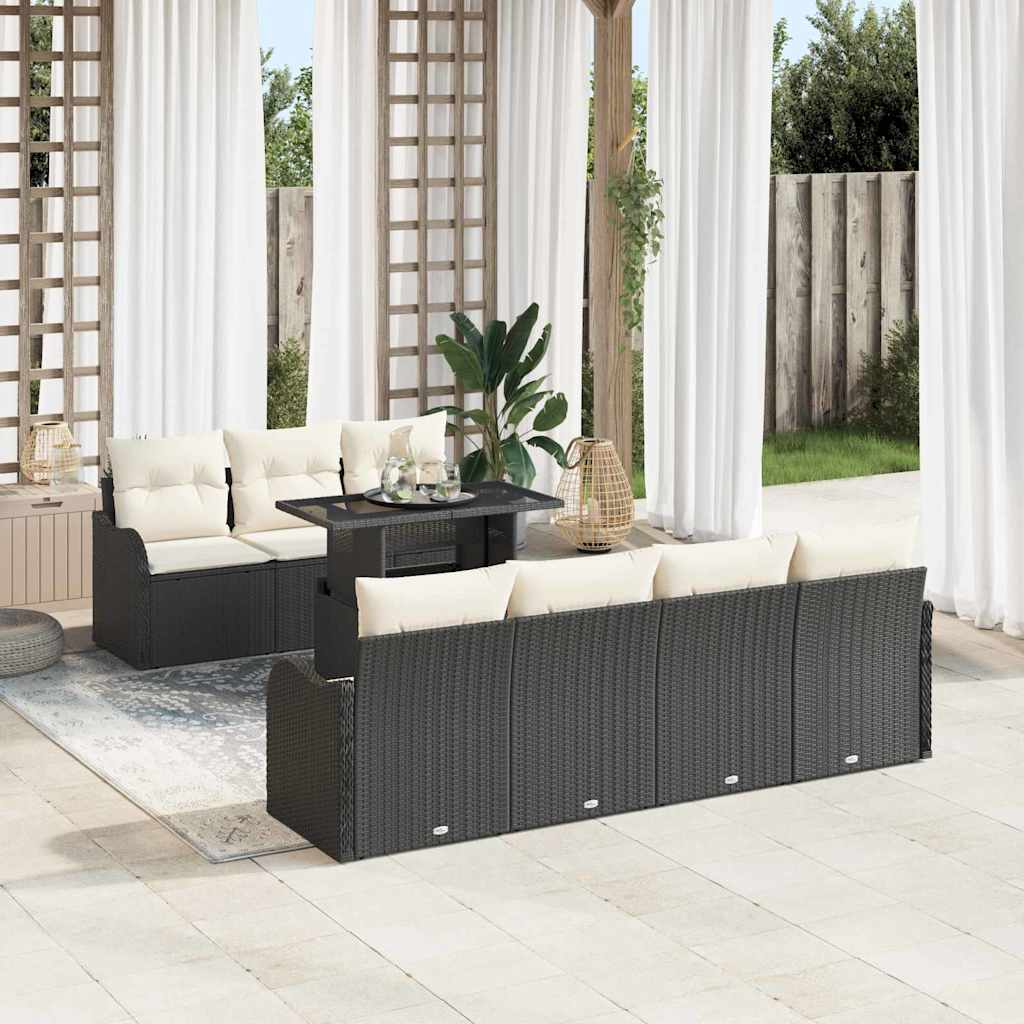Havesofa Sæt med pude med opbevaring 8 pcs Sort Poly Rattan
