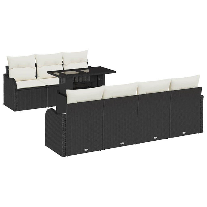 Havesofa Sæt med pude med opbevaring 8 pcs Sort Poly Rattan