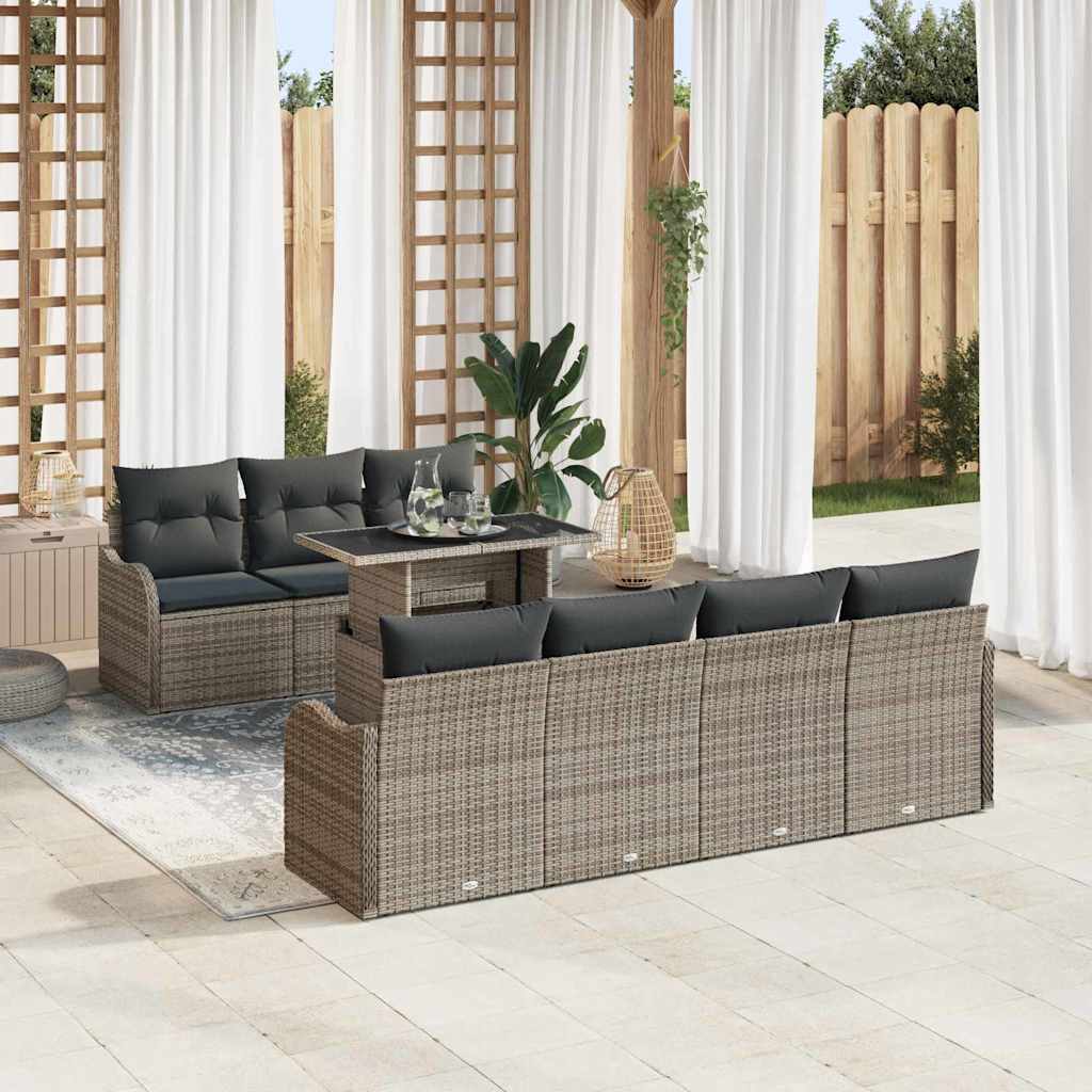 Havesofa Sæt med pude med opbevaring 8 pcs Grå Poly Rattan