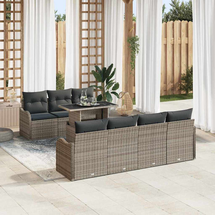 Havesofa Sæt med pude med opbevaring 8 pcs Grå Poly Rattan