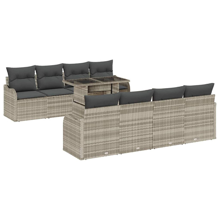 Havesofa Sæt med pude med opbevaring 9 pcs Lysegrå Poly Rattan