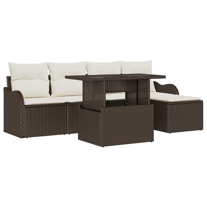 Havesofa Sæt med pude 6 pcs Brun Polyrattan