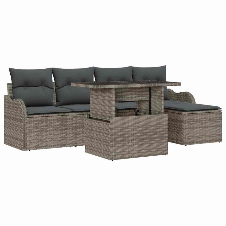 Havesofa Sæt med pude 6 pcs Grå Polyrattan
