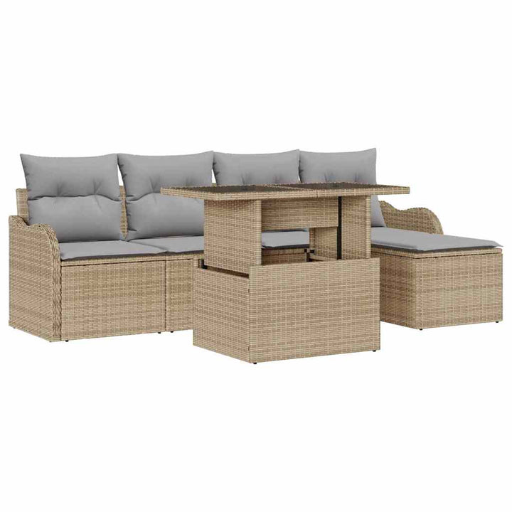Havesofa Sæt med pude 6 pcs Beige Polyrattan