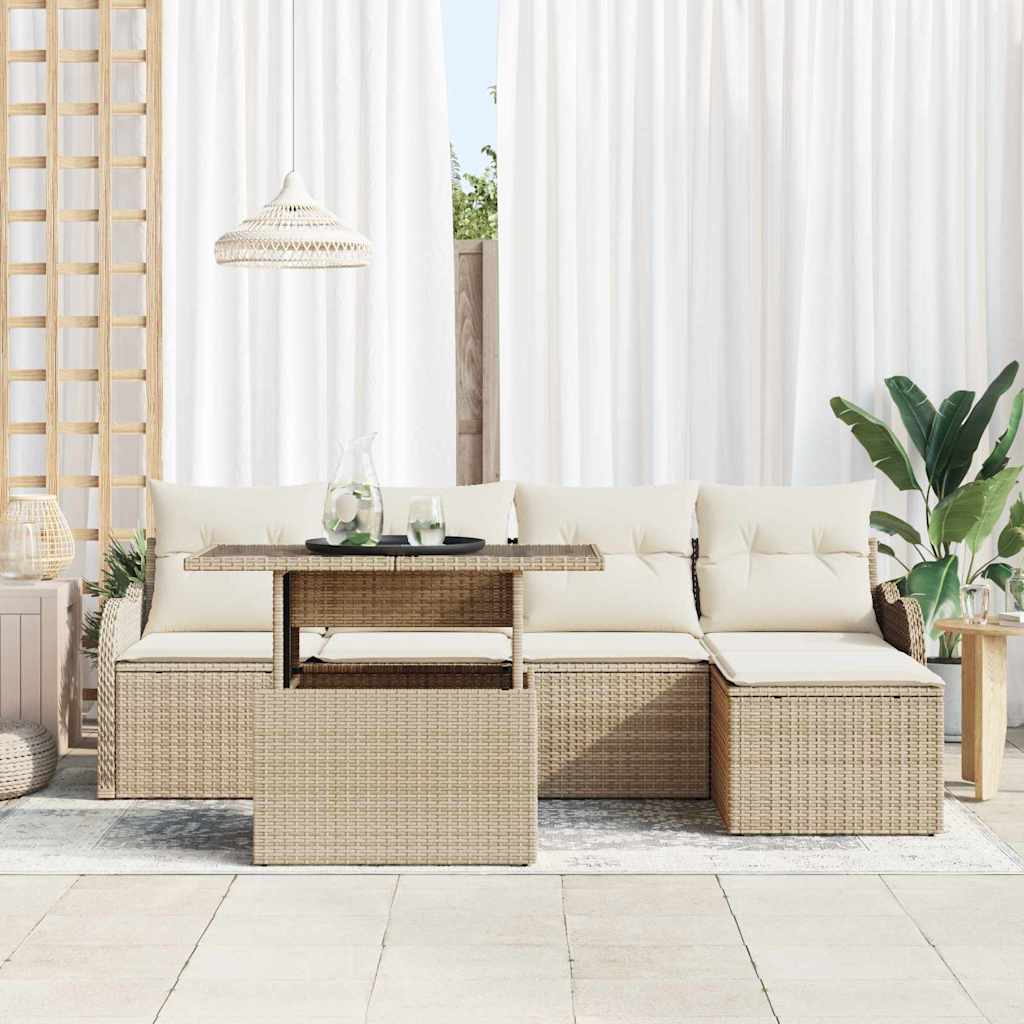 Havesofa Sæt 6 stk. Beige [Syntetisk]: Polyrattan