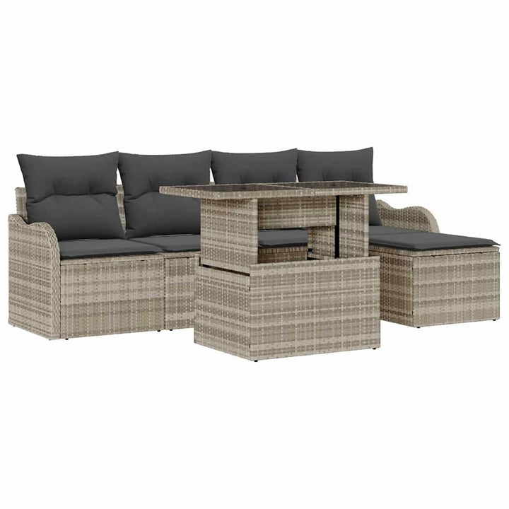 Havesofa Sæt med pude 6 pcs Lysegrå Polyrattan