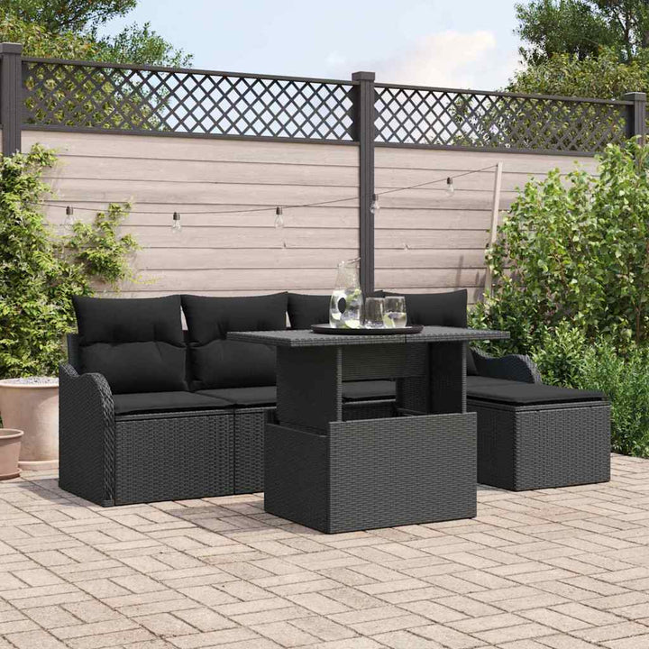 Havesofa Sæt med pude 6 pcs Sort Polyrattan