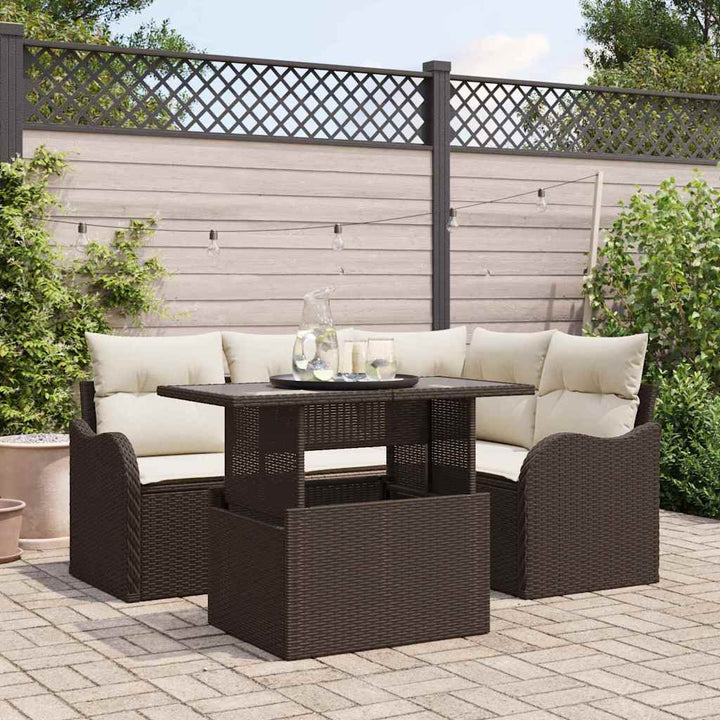Havesofa Sæt med pude med pude 5 pcs Brun Poly Rattan