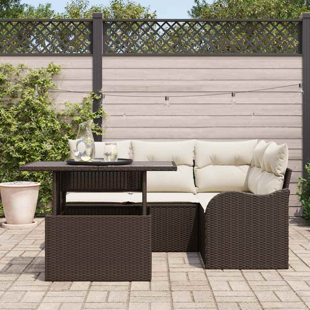 Havesofa Sæt med pude med pude 5 pcs Brun Poly Rattan