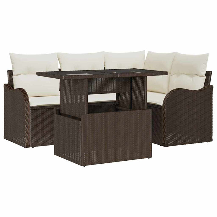 Havesofa Sæt med pude med pude 5 pcs Brun Poly Rattan