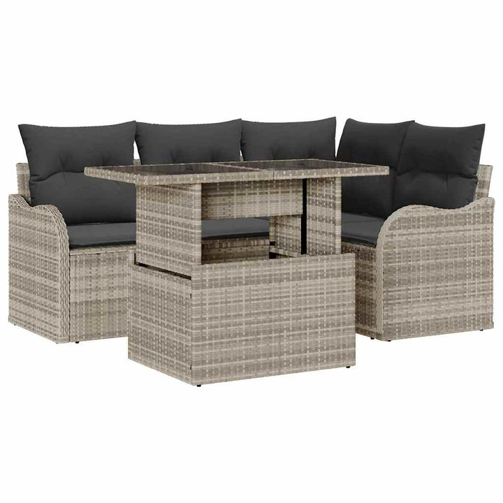 Havesofa Sæt med pude med pude 5 pcs Lysegrå Poly Rattan