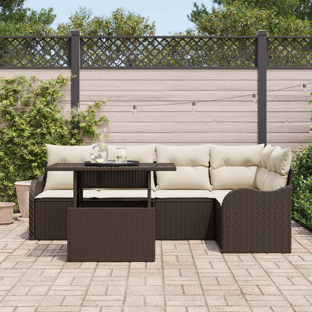 Havesofa Sæt med pude med pude 6 pcs Brun Poly Rattan