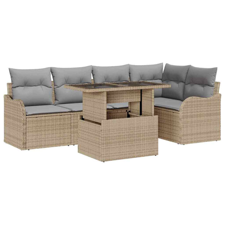Havesofa Sæt med pude med pude 6 pcs Beige Poly Rattan