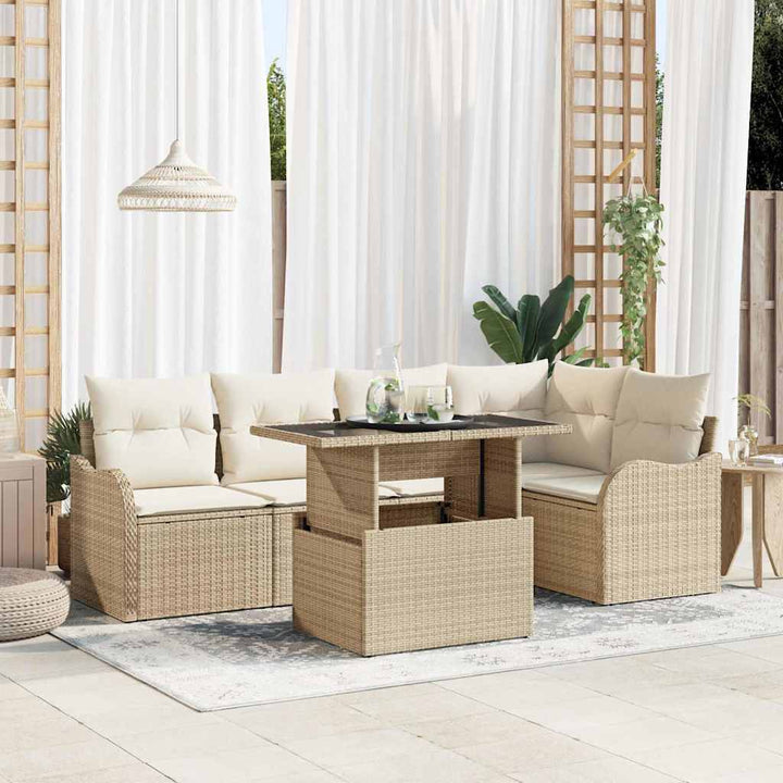 Havesofa Sæt med pude med pude 6 pcs Beige Poly Rattan