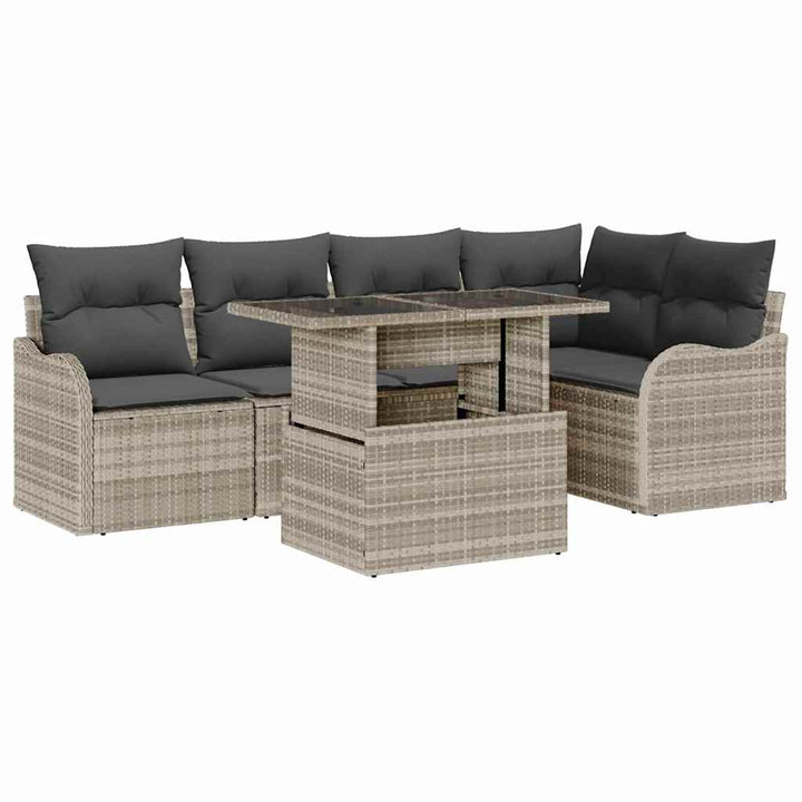 Havesofa Sæt med pude med pude 6 pcs Lysegrå Poly Rattan
