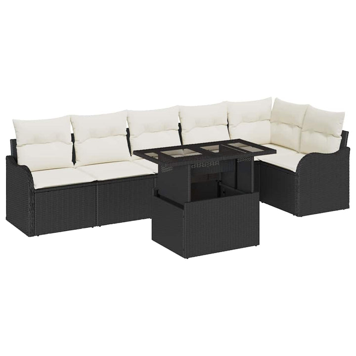 Havesofa Sæt med pude med pude 7 pcs Sort Poly Rattan