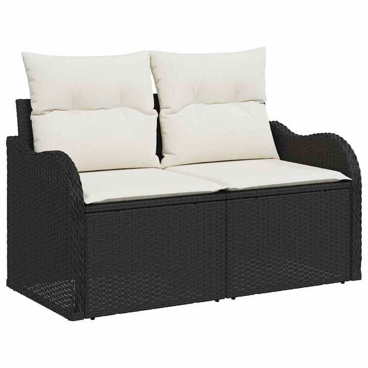 Havesofa Sæt med pude med pude 7 pcs Sort Poly Rattan