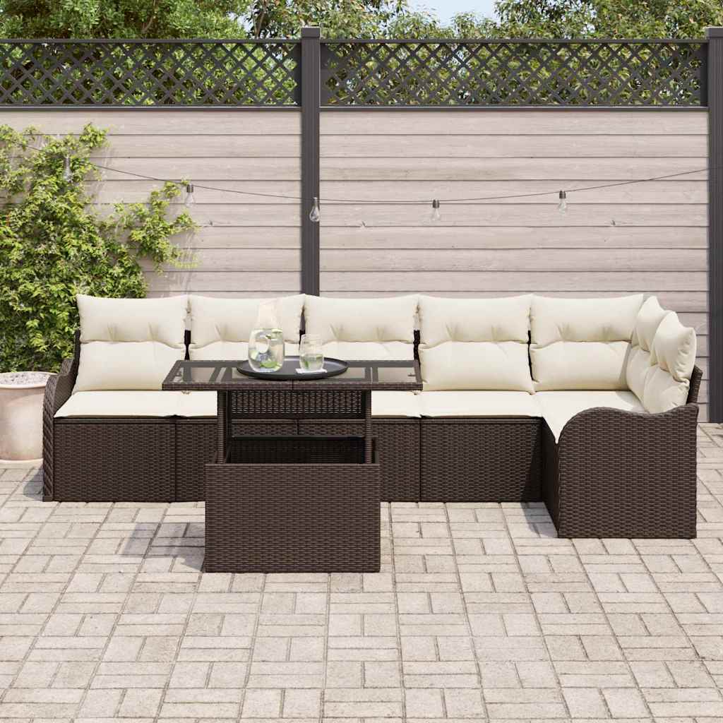 Havesofa Sæt med pude med pude 7 pcs Brun Poly Rattan