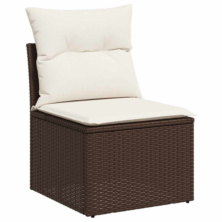 Havesofa Sæt med pude med pude 7 pcs Brun Poly Rattan