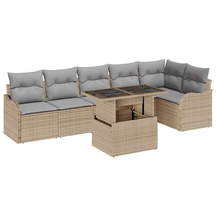 Havesofa Sæt med pude med pude 7 pcs Beige Poly Rattan