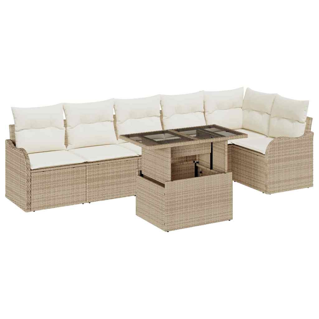 Havesofa Sæt 7 stk. Beige Poly Rattan