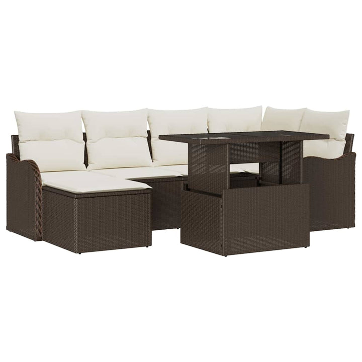 Havesofa Sæt med pude med opbevaring 7 pcs Brun Poly rattan