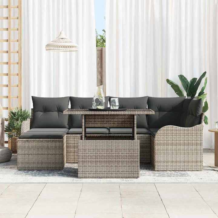 Havesofa Sæt med pude med opbevaring 7 pcs Grå Poly rattan