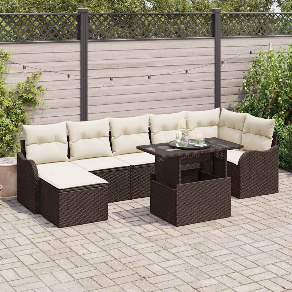 Havesofa Sæt med pude med opbevaring 8 pcs Brun Poly rattan