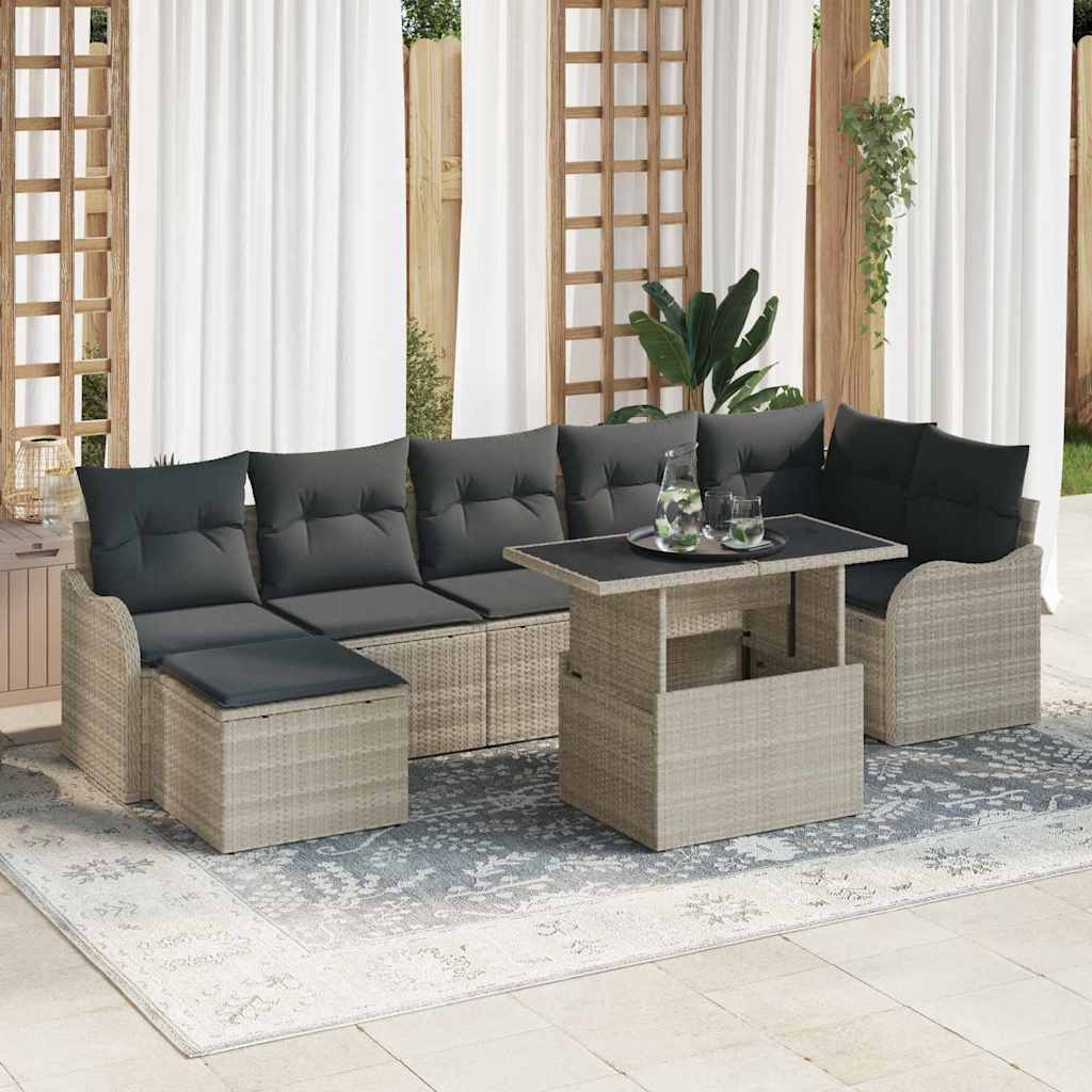 Havesofa Sæt med pude med opbevaring 8 pcs Lysegrå Poly rattan