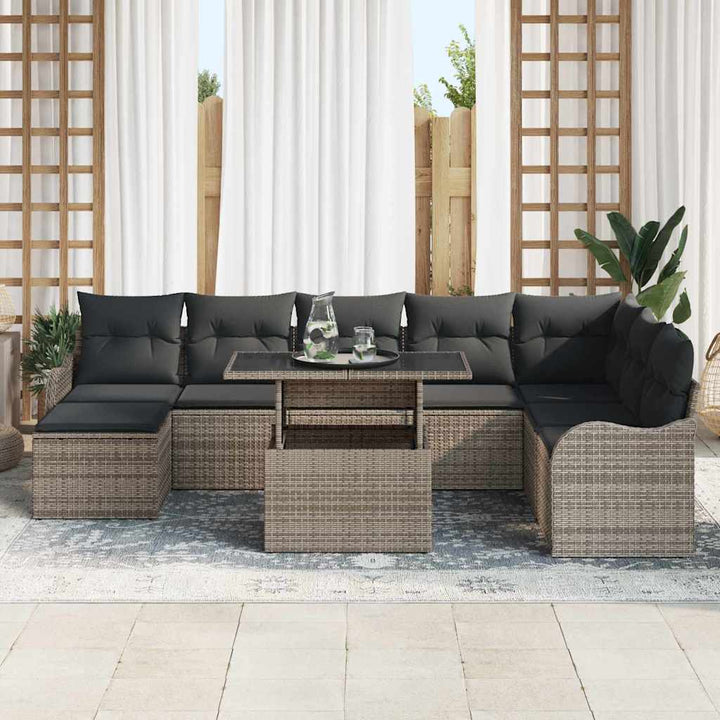 Havesofa Sæt 9 stk. Grå [Syntetisk]: Poly Rattan