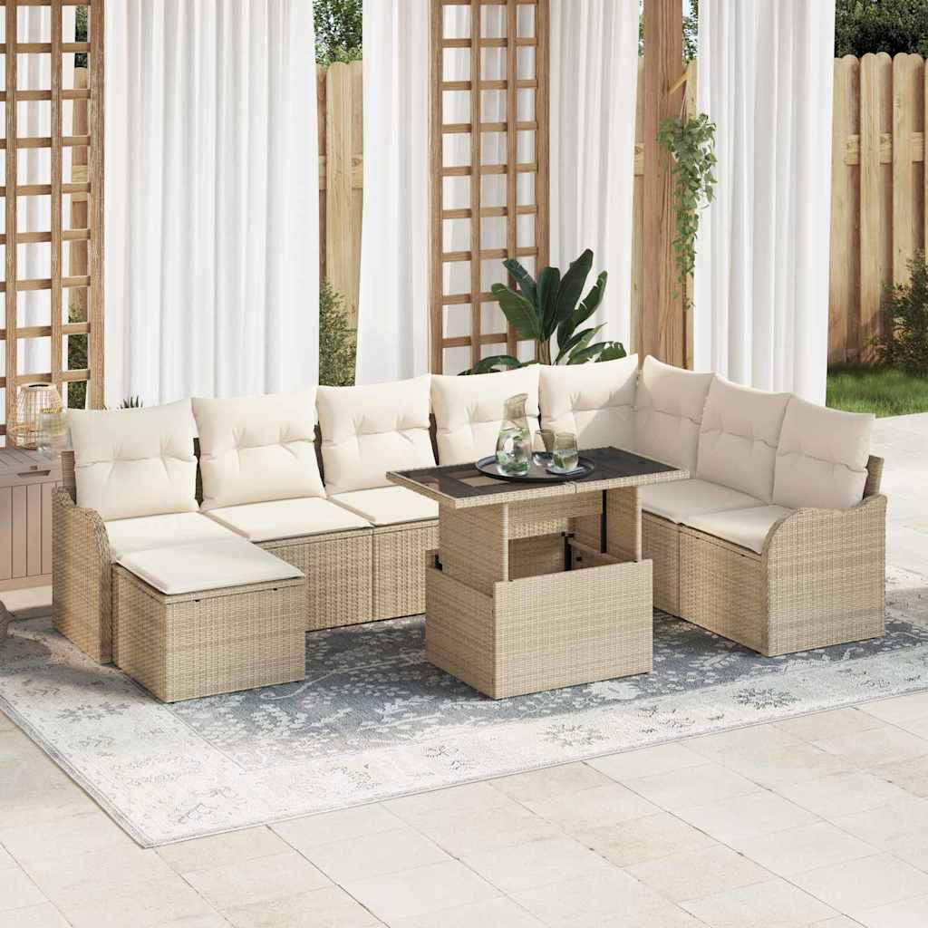 Havesofa Sæt med pude med opbevaring 9 pcs Beige Poly rattan