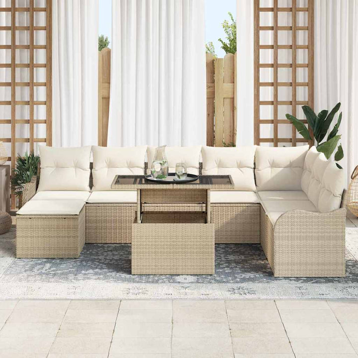Havesofa Sæt med pude med opbevaring 9 pcs Beige Poly rattan
