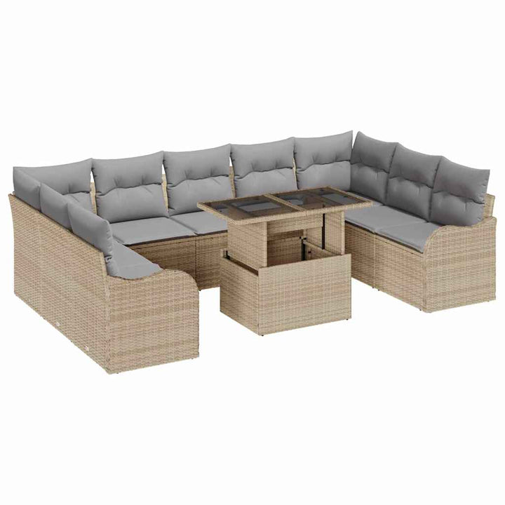 Havesofa Sæt med pude med pude 10 pcs Beige Poly Rattan