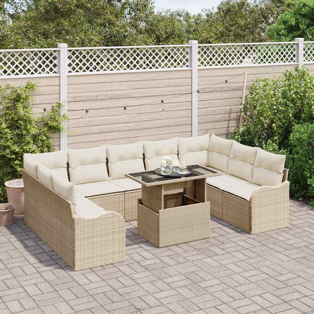 Havesofa Sæt 10 stk. 9-Antal sæder Beige Poly Rattan