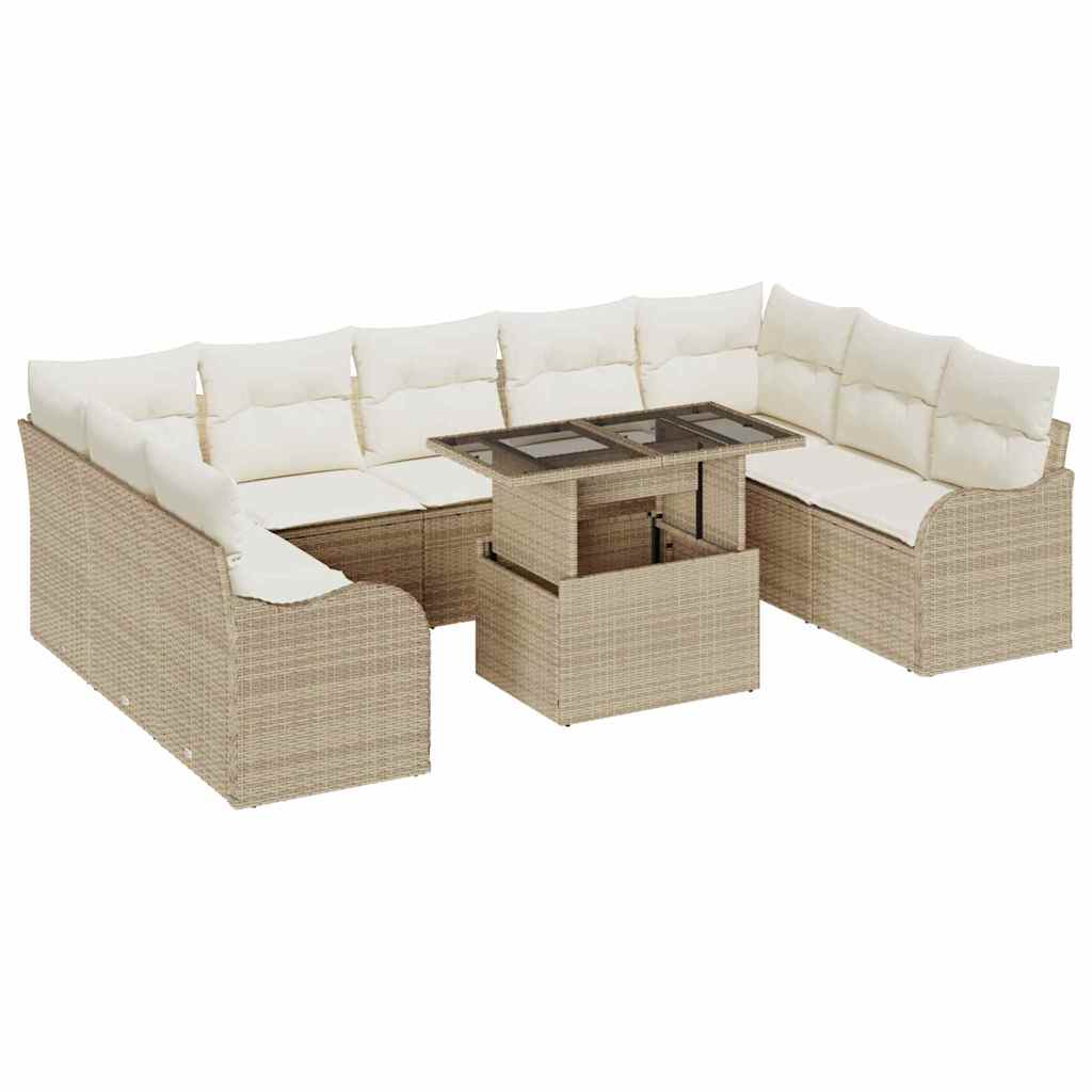 Havesofa Sæt 10 stk. 9-Antal sæder Beige Poly Rattan