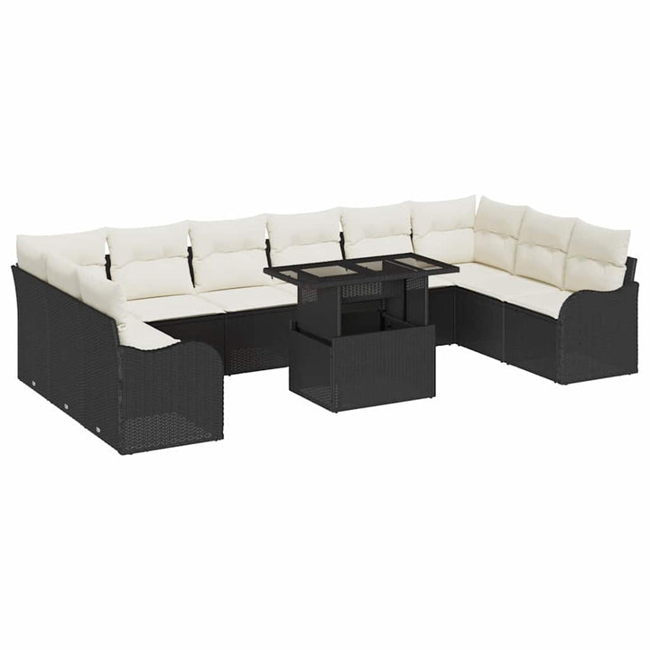 Havesofa Sæt med pude med pude 11 pcs Sort Poly Rattan