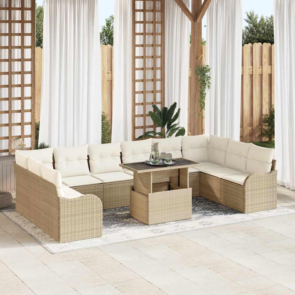 Havesofa Sæt 11 stk. 10-Antal sæder Beige Poly Rattan