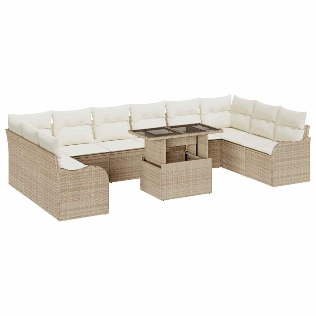 Havesofa Sæt 11 stk. 10-Antal sæder Beige Poly Rattan