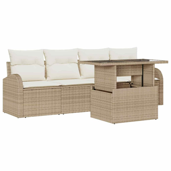Havesofa Sæt 5 stk. Beige Poly Rattan