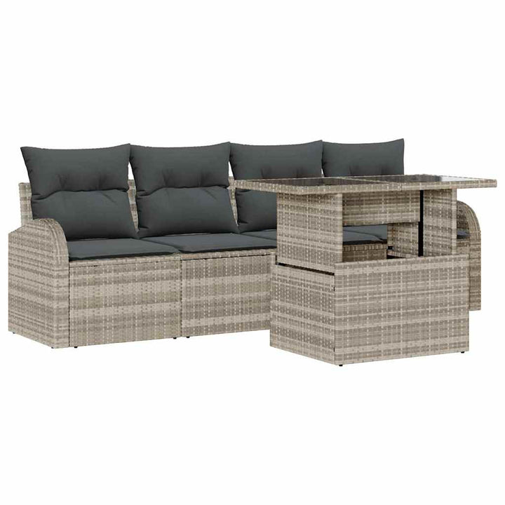 Havesofa Sæt med pude med pude 5 pcs Lysegrå Poly Rattan