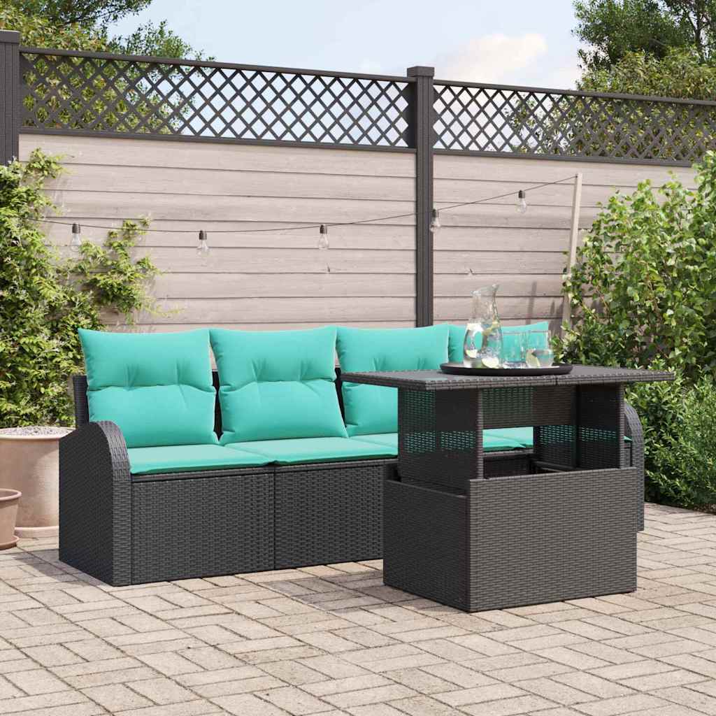 Havesofa Sæt med pude med pude 5 pcs Sort Poly Rattan