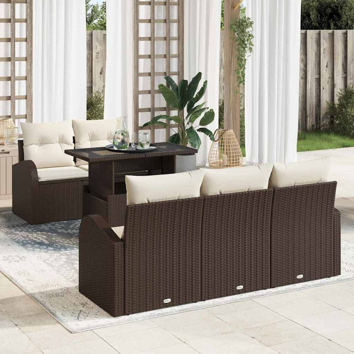 Havesofa Sæt med pude med pude 6 pcs Brun Poly Rattan