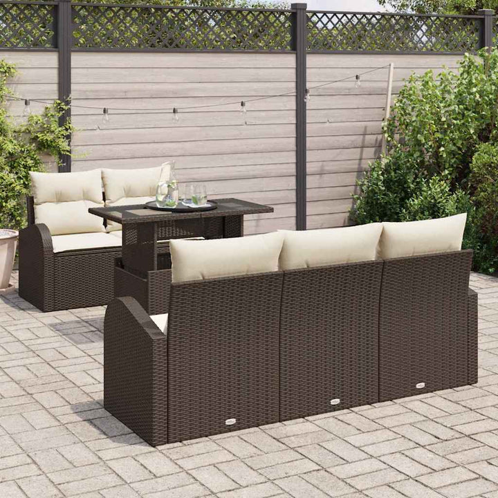 Havesofa Sæt med pude med pude 6 pcs Brun Poly Rattan