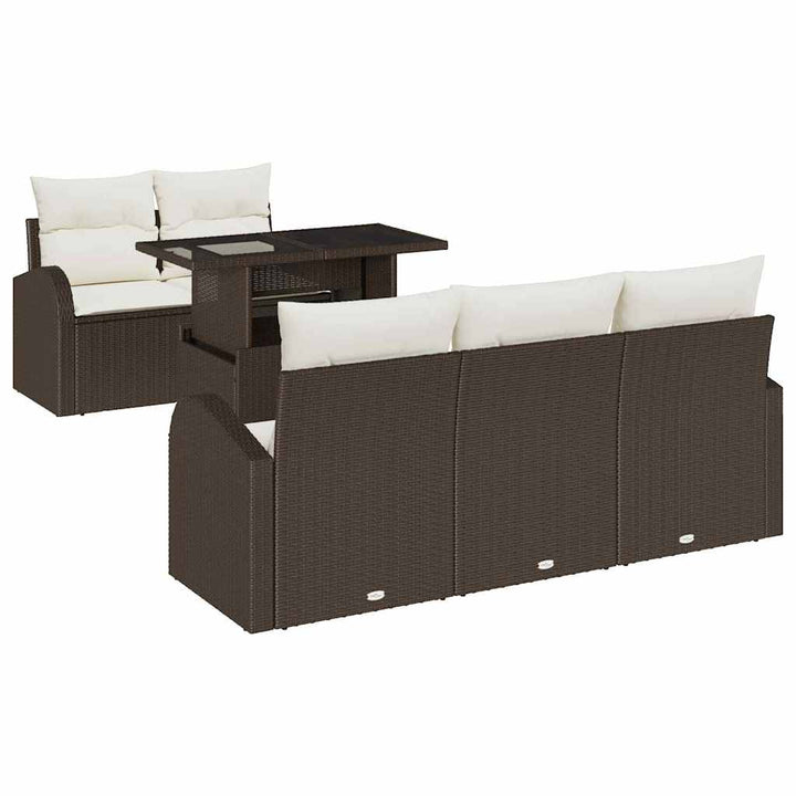Havesofa Sæt med pude med pude 6 pcs Brun Poly Rattan