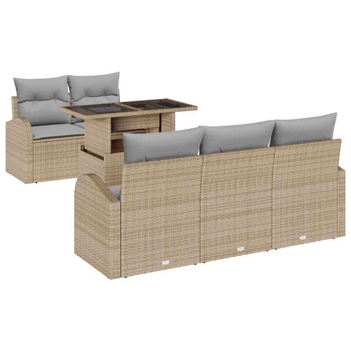 Havesofa Sæt med pude med pude 6 pcs Beige Poly Rattan